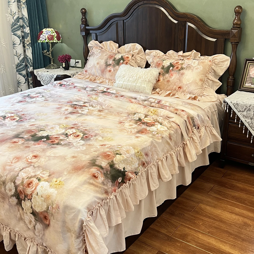 玉兰姐姐【诺曼珍妮 】法式全棉贡缎磨毛荷叶边四件套床裙款秋冬