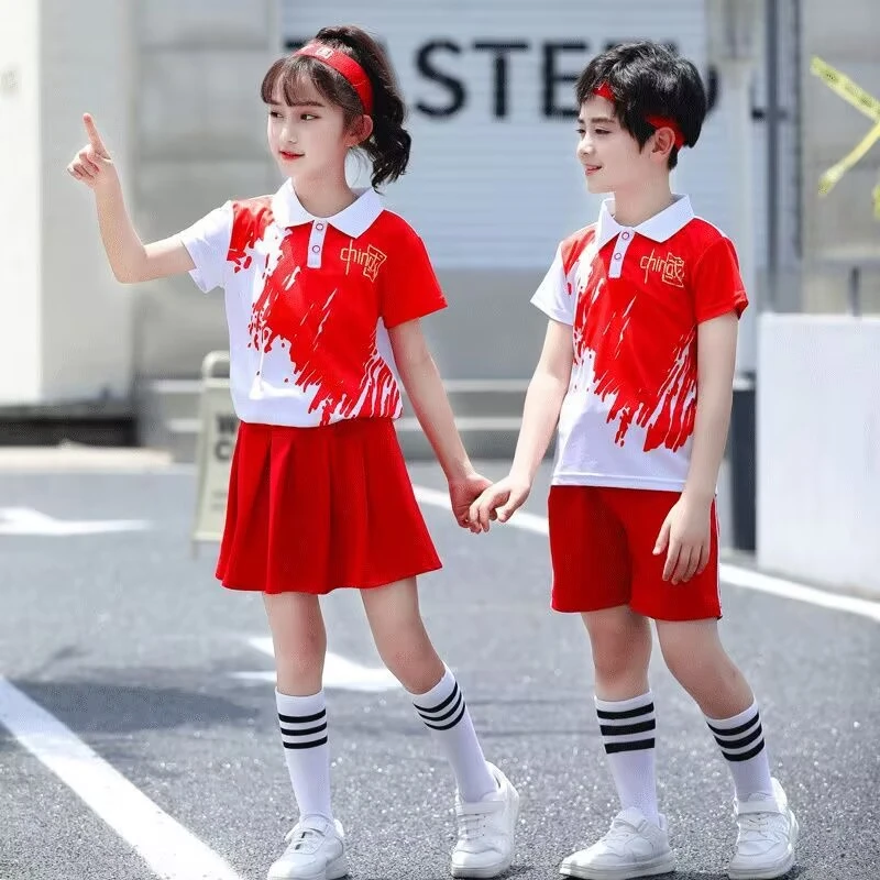 【沫沫家】男女童校服班服春夏装中国风红色儿童国潮运动休闲套装