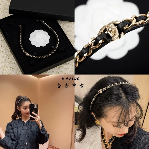 小香风编织皮革链条字母发箍气质优雅时尚