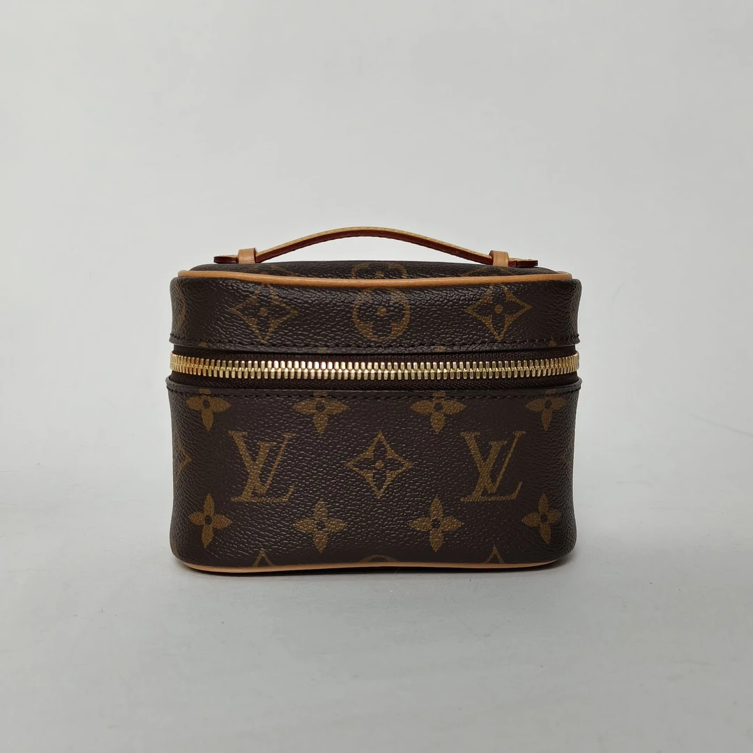 99新 LouisVuitton/路易威登 【黑黑】Nice 化妆包 Nano 14 老花