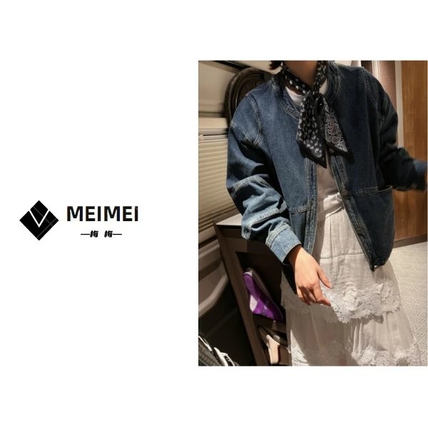 XMM.《圆领牛仔外套》2025春款潮流款时尚百搭高级感牛仔外套W-9681