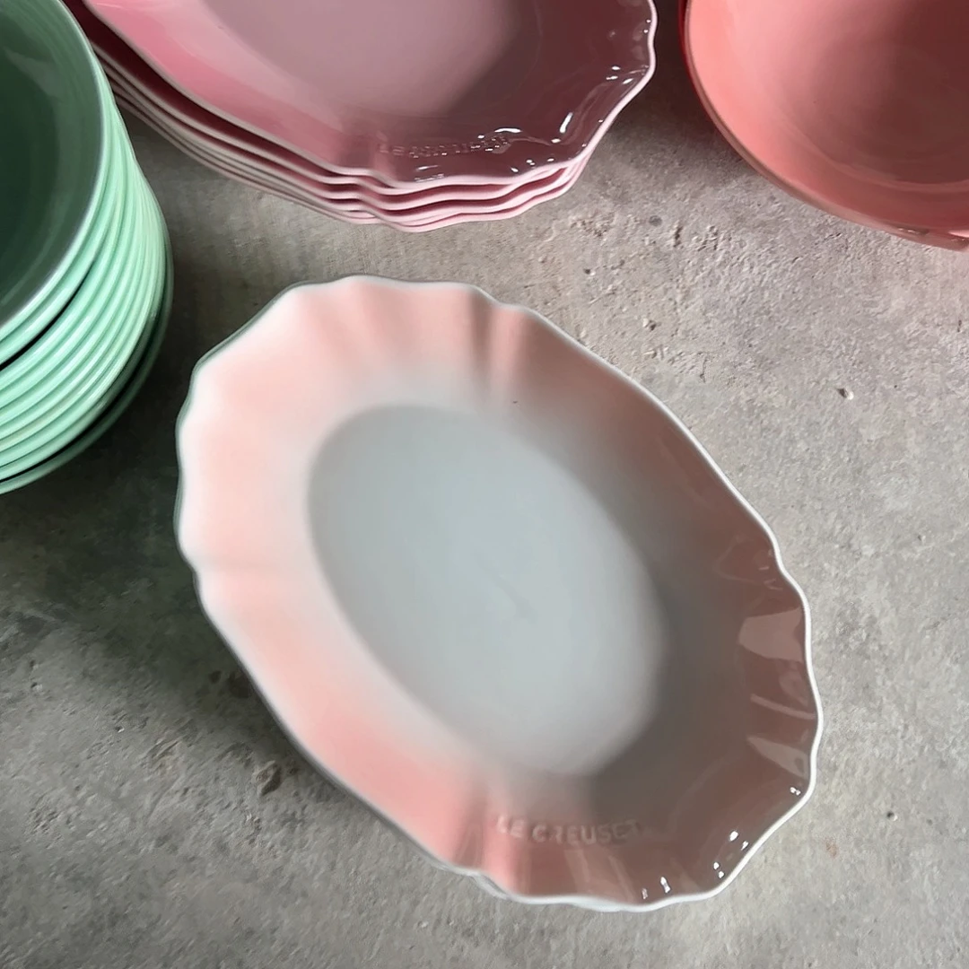 陶瓷 花韵长方盘 粉白色