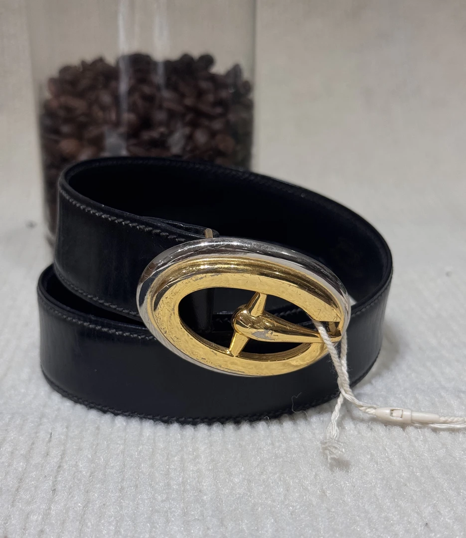 95新 GUCCI/古驰 黑金腰带1389 经典百搭