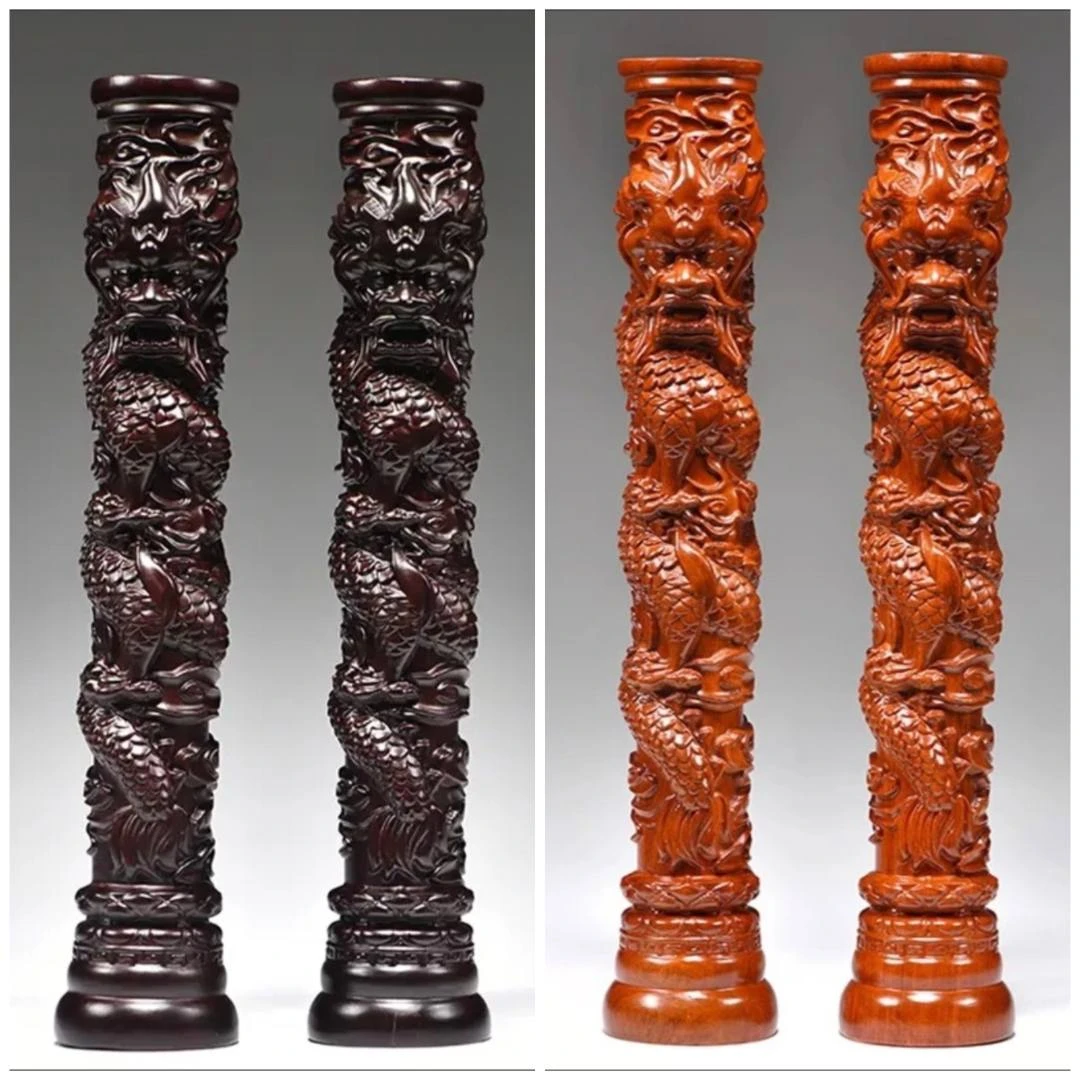 黑檀木雕盘龙柱摆件花梨实木手工雕刻华表龙柱家居客厅装饰工艺品