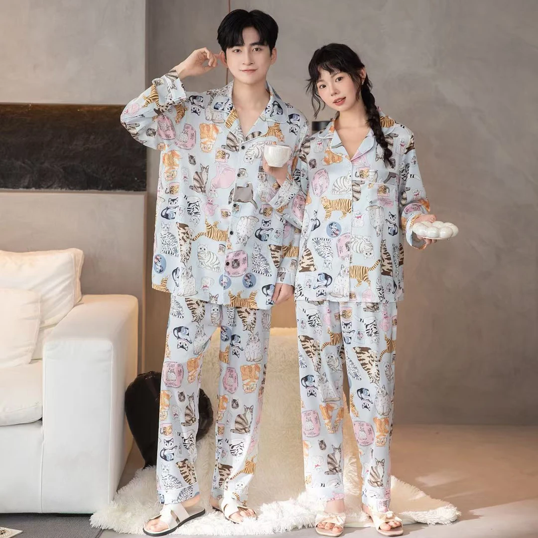 B 门店42&9！集训猫睡衣」凉感无痕印花冰雪丝情侣家居服套装C21997