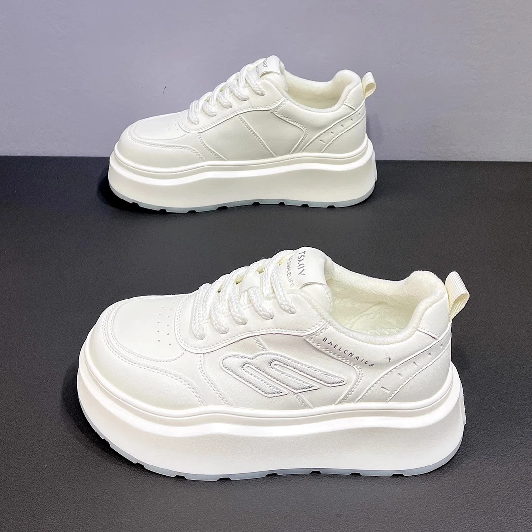 真皮加绒小白鞋女鞋冬休闲百搭小众鞋子学生厚底增高保暖休闲板鞋