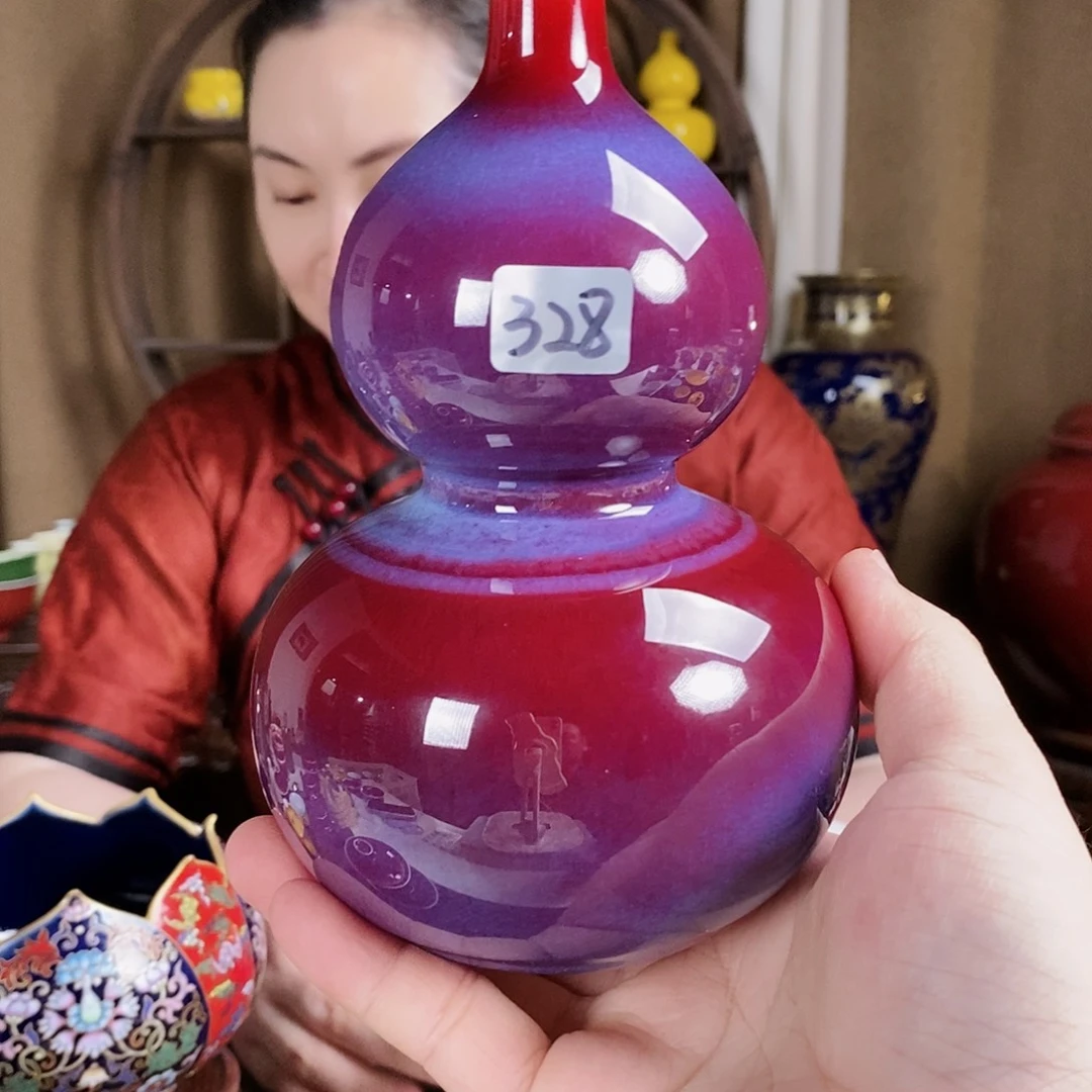 328号流霞托烧手工葫芦瓶天**蓝