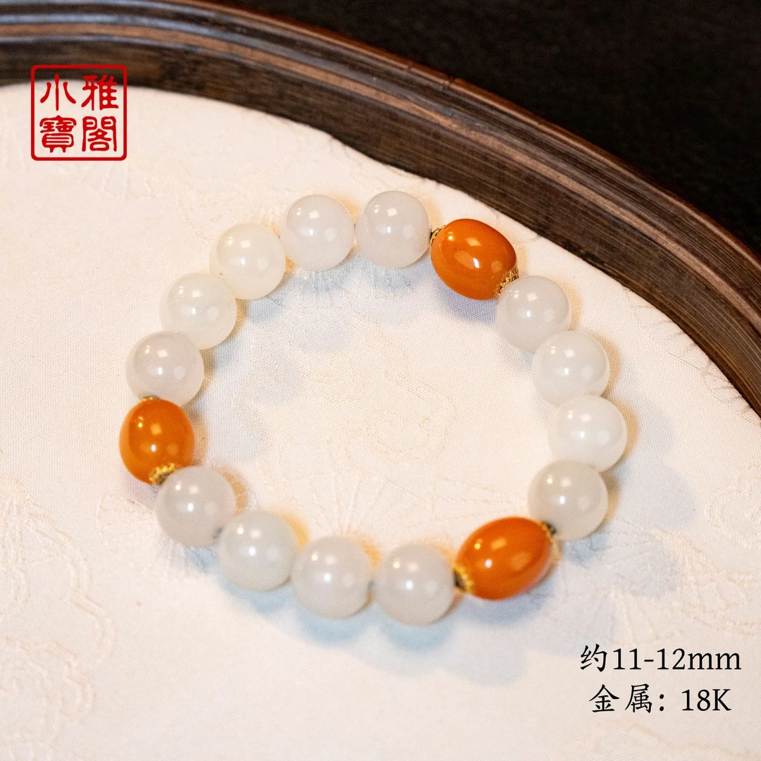 《九玥琳》“白玉蜜光”严选精品和田玉手串