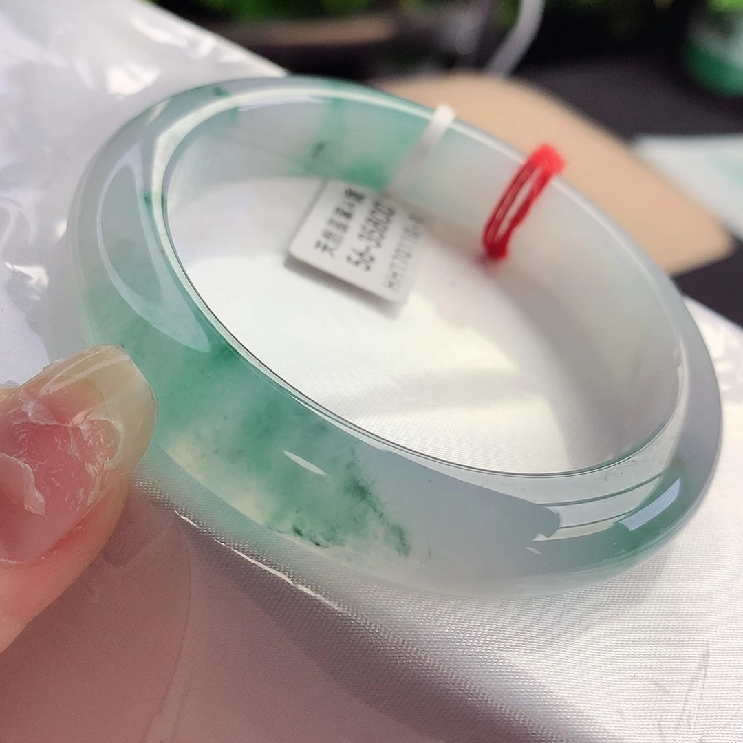 未镶嵌手镯翡翠天然A货翡翠56-57冰透幽灵花活灵活现20号