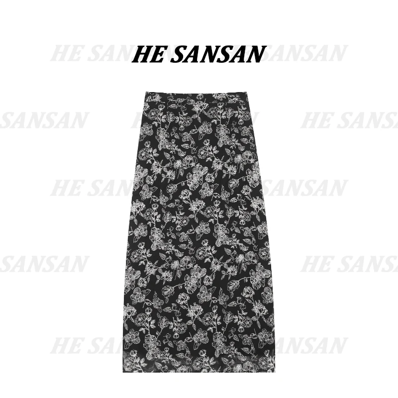【SANSAN】气质休闲碎花复古轻奢包臀极简设计款半身裙DY-1955