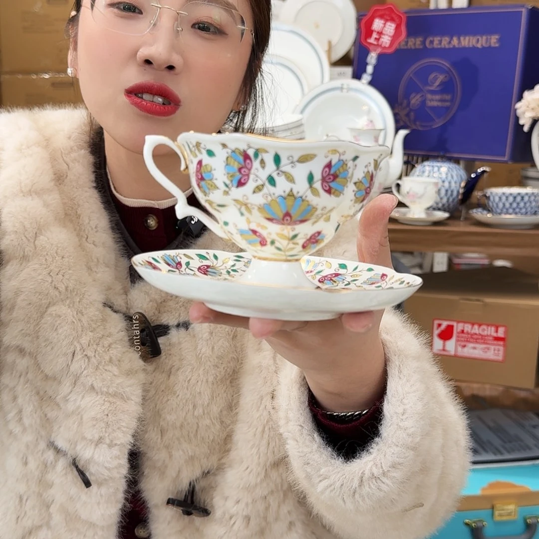 骨瓷高骨骨瓷咖啡杯碟一套220ml外贸骨瓷