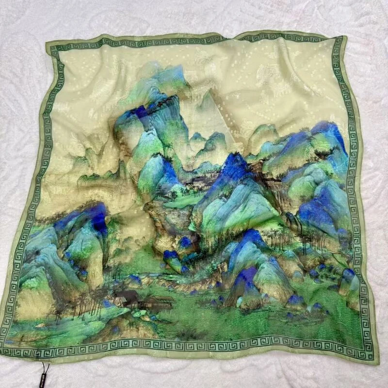 X174 绿色山水  70*70左右布料  剪花