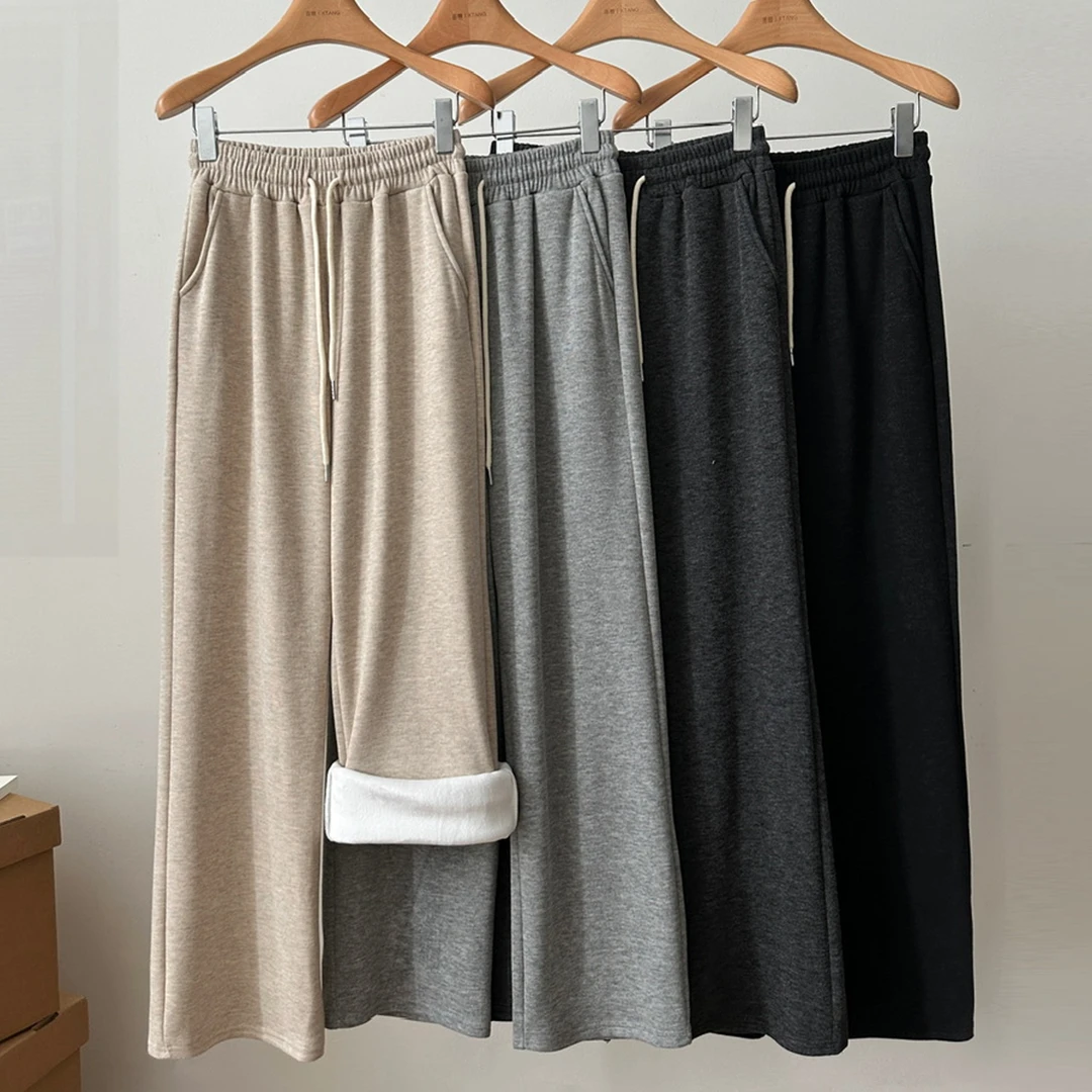 糯米裤慵懒阔腿裤150小个子穿搭窄版休闲裤秋冬加绒软糯直筒裤女