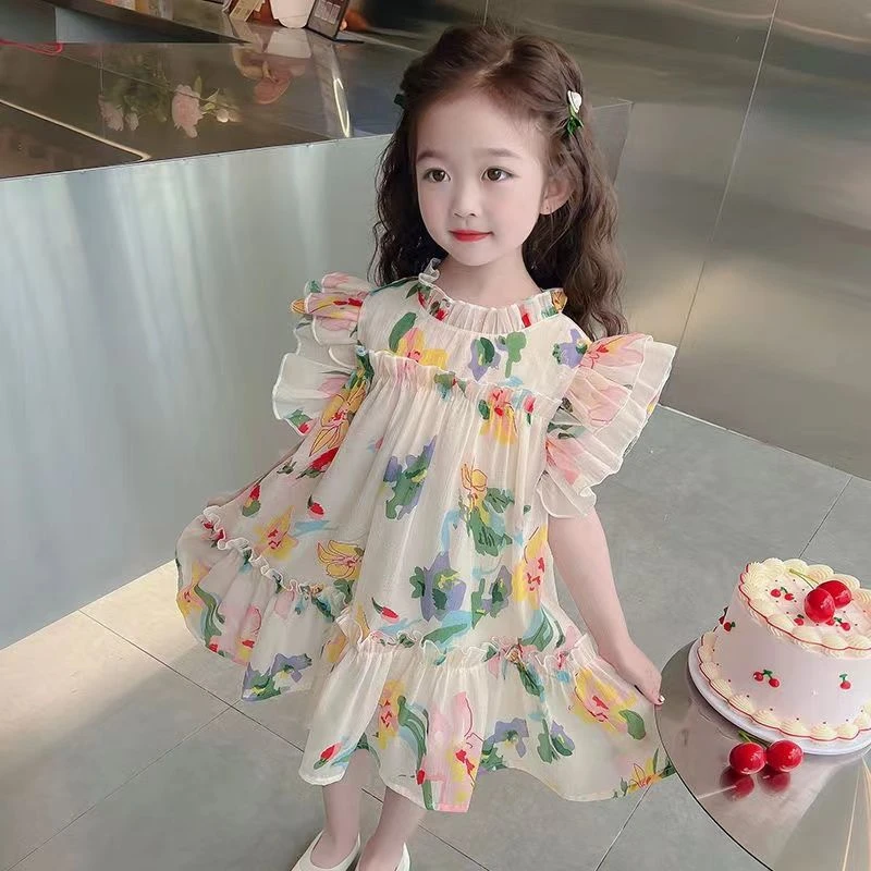 女童夏季清凉洋气碎花小女孩宝宝公主裙精灵款连衣裙