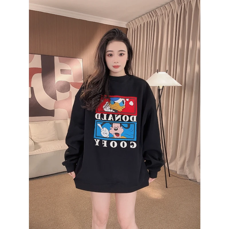 【加绒】卡通米奇长袖上衣女款爆款2025新款韩宽松oversize遮屁股