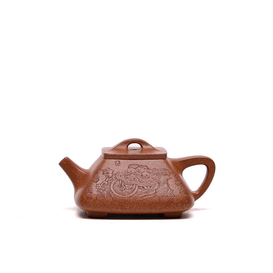 汪汪茶器 段泥刻绘 蕴四方 宜兴手工紫砂壶 ss