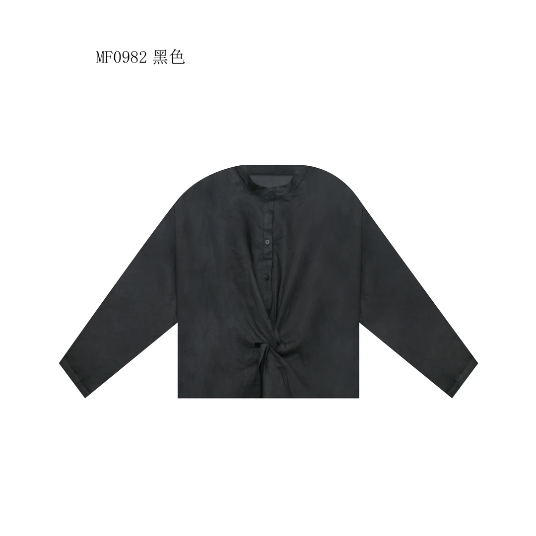 【麻訪家】MF0982黑色文艺气质简约宽松百搭长袖上衣