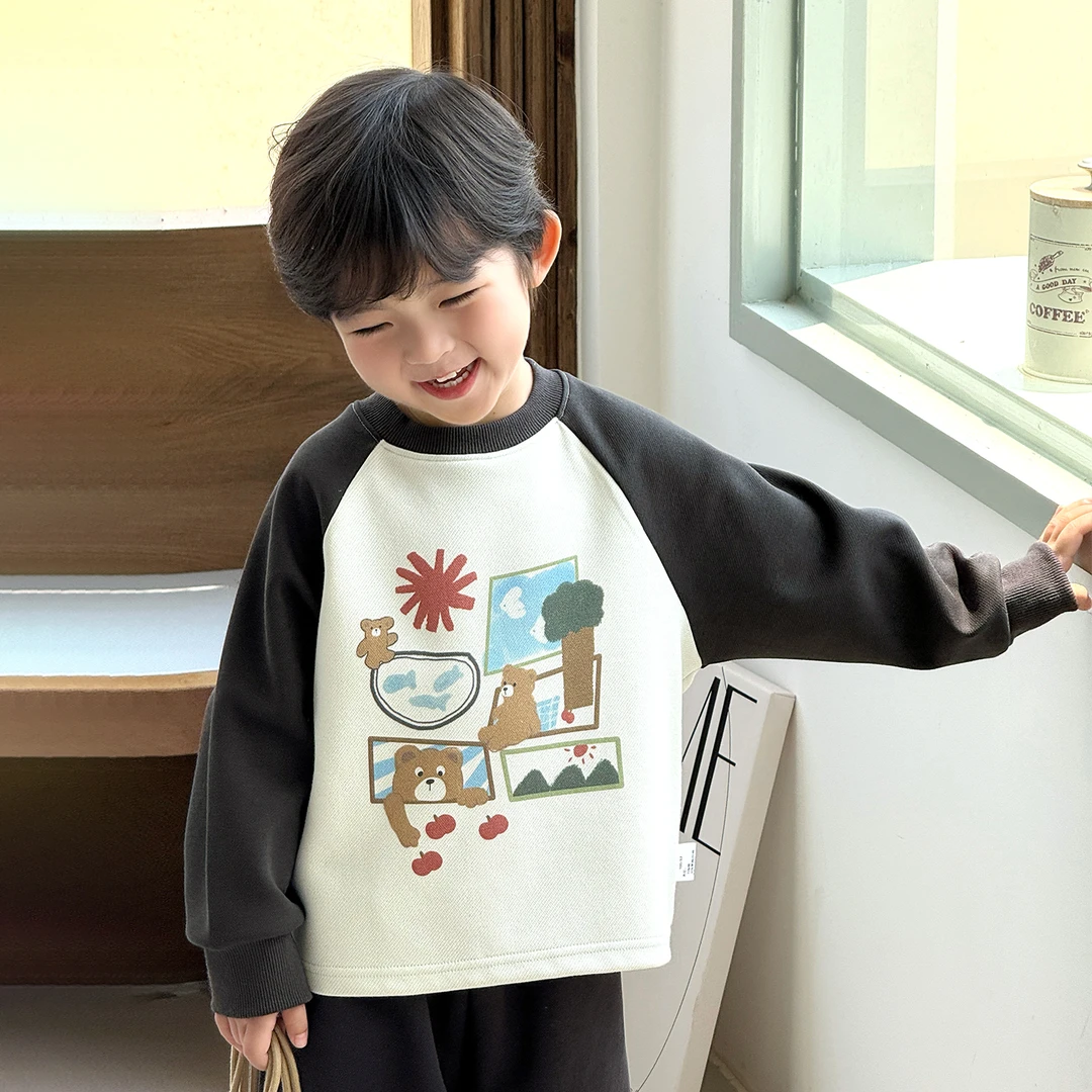 男童卡通印花长袖T恤2025秋季新款中大童圆领卫衣儿童上衣2917