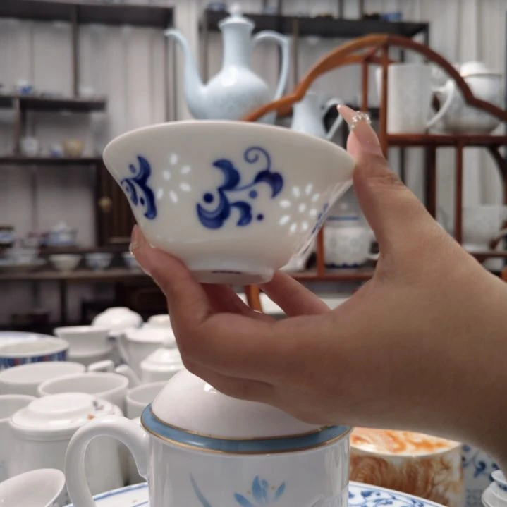 瓷青叶茶盅十只装景德镇陶瓷