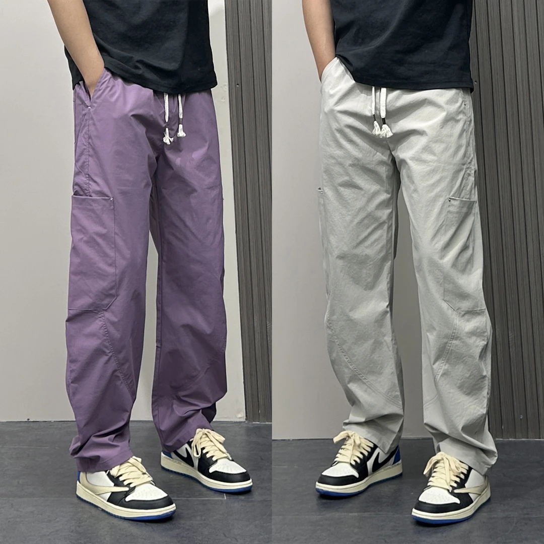 夏季新款男士薄款纯色直筒弯刀裤潮流时尚百搭立体裁剪痞帅阔腿裤