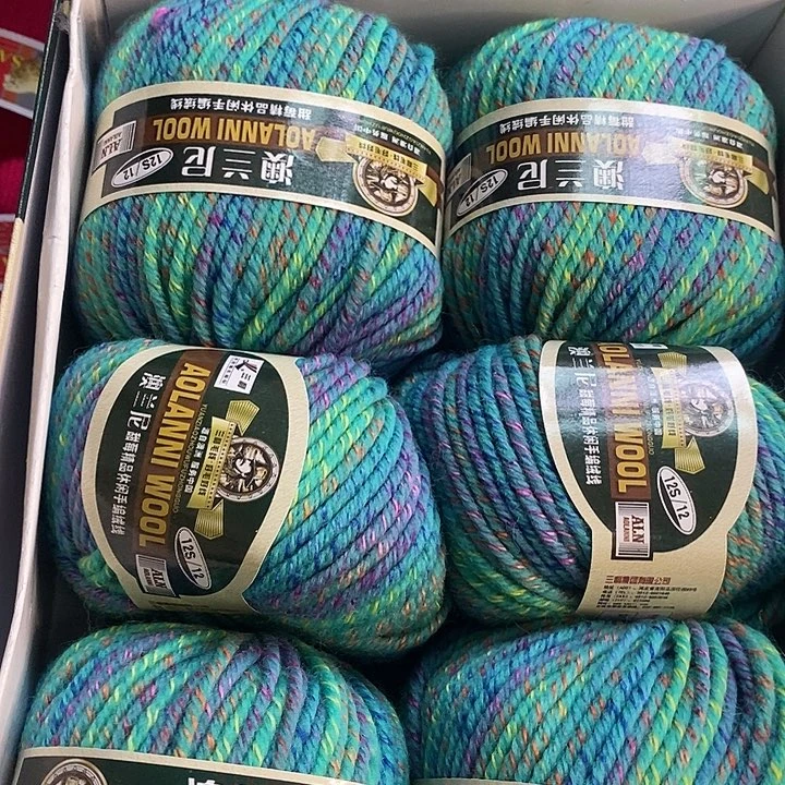 柿***意棉三利围巾线绿色加花