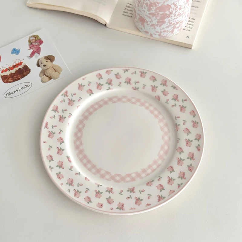 法式少女餐具高级小众粉色ins风碎花盘子高颜值陶瓷复古盘子餐具