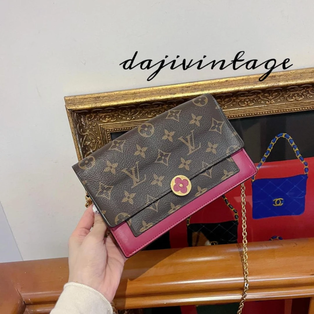95新 LouisVuitton/路易威登 大吉中古/Lv老花拼红花朵扣woc斜挎