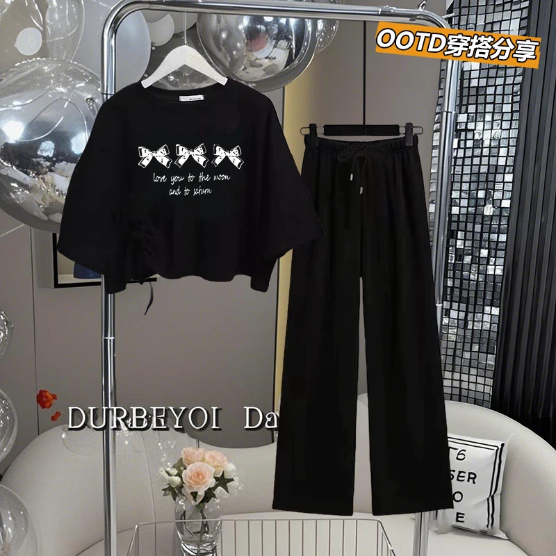 女童套装夏季新款中大童女孩短袖冰丝休闲夏装搭配一整套宽松两件