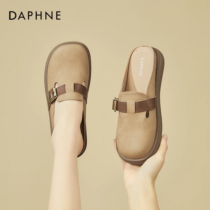 达芙妮平底勃肯鞋女2025春季新款外穿复古舒适一脚蹬软底包头拖鞋