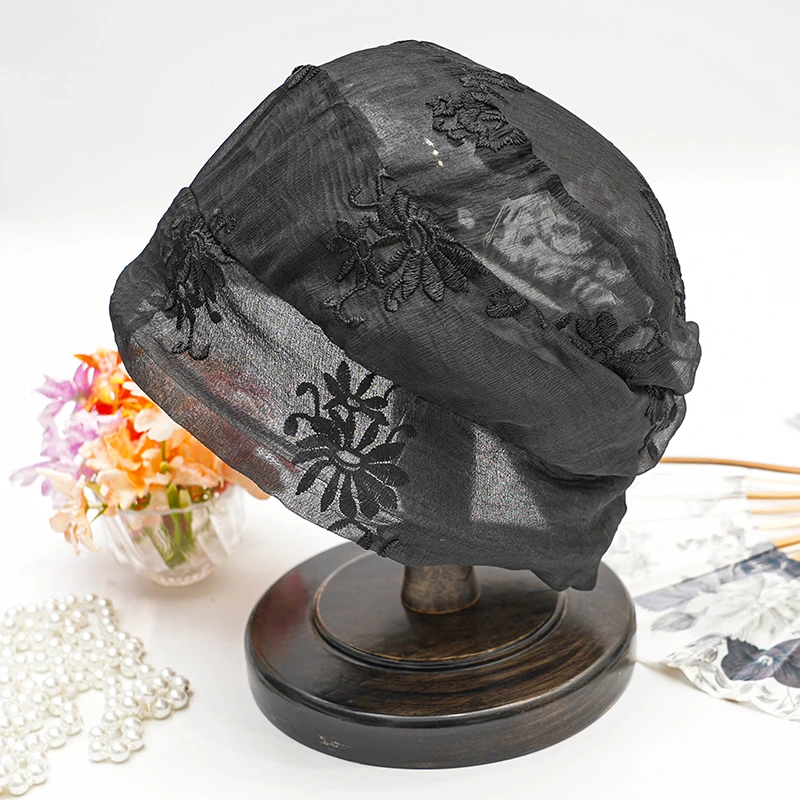塌塌帽【星花兰】遮白发香云纱春季新款桑蚕丝真丝遮阳防晒帽子