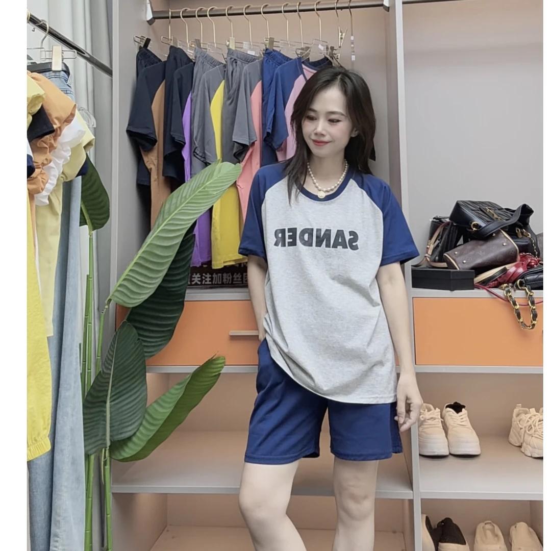 7038新款舒适拼接袖休闲家居服