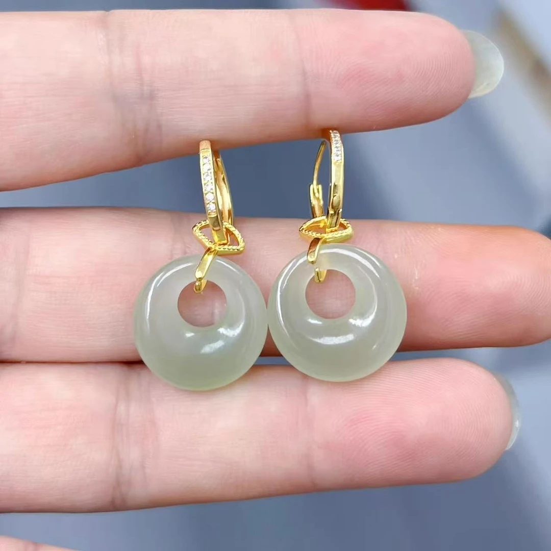 和田玉平安扣耳坠EZ43多样性发其一