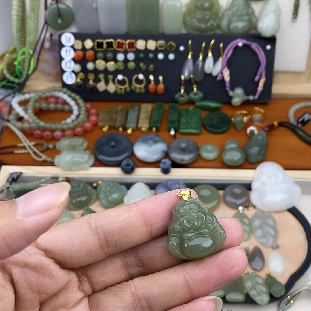 和田玉银S925镶嵌吊坠(不含链)