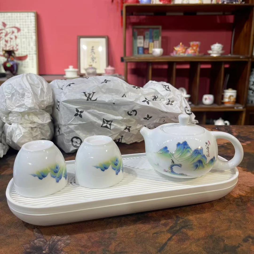 陶瓷创意只此青绿一壶两杯+茶盘2023