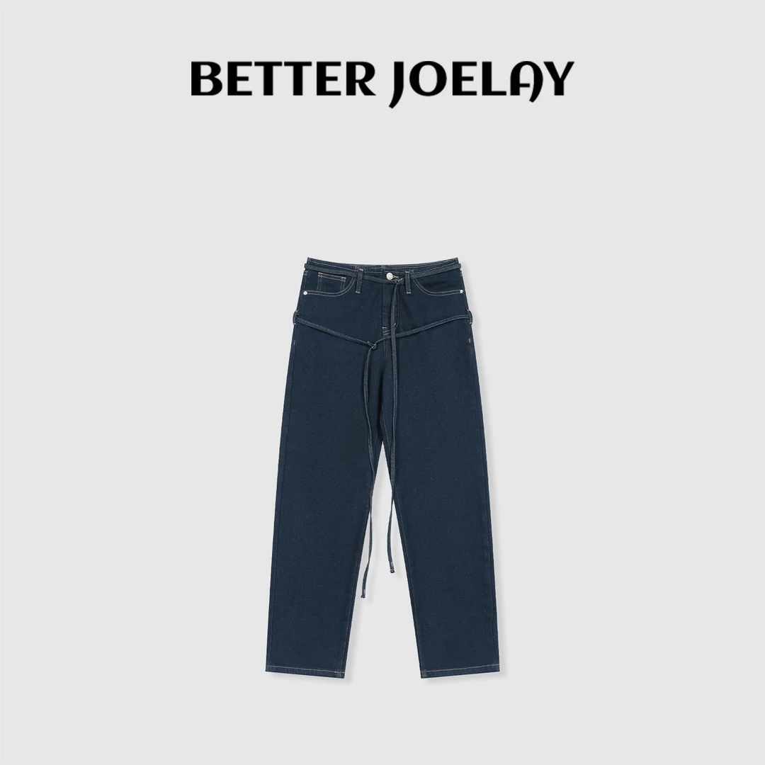 BETTERJOELAY -【与风相约】百搭时尚潮流个性休闲直筒牛仔裤JG9285