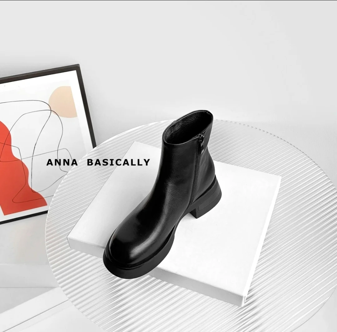 【现货】WGW048/5CM/2025秋冬牛皮侧拉链短靴秋冬增高百搭短靴