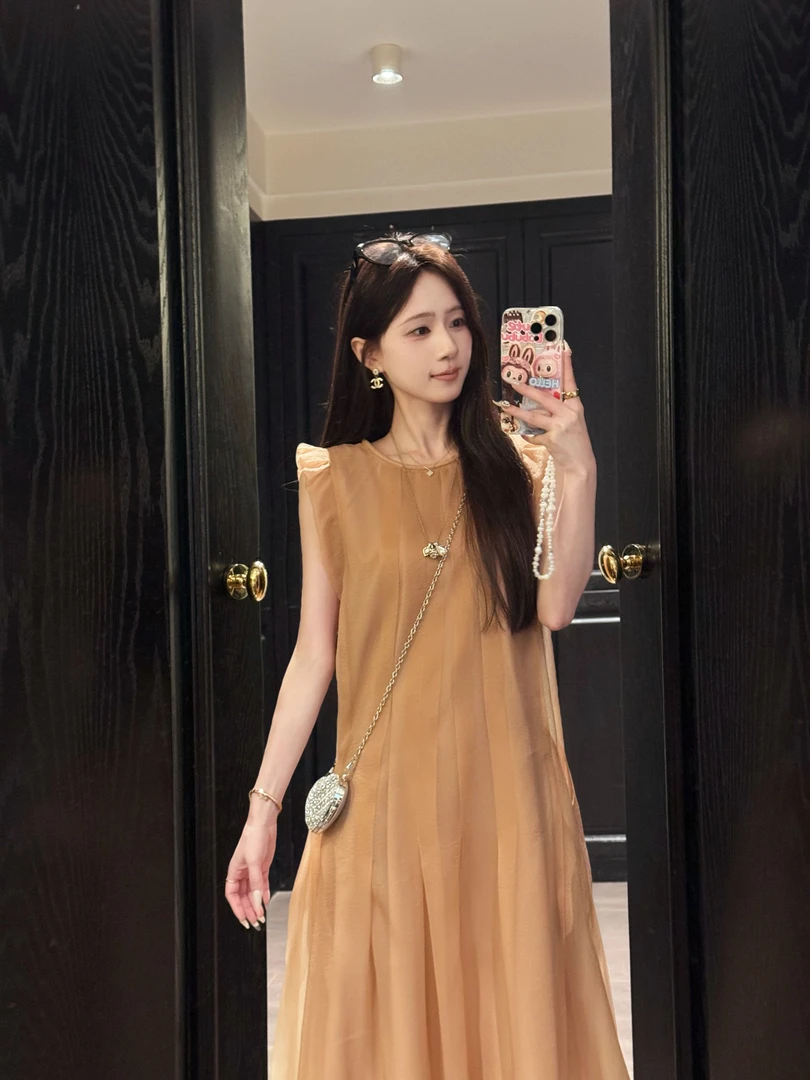 鱼er【橘雾之梦】设计师高定/进口泡泡纱精致显瘦连衣裙长裙裙子