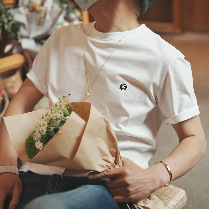 日系百搭高街纯色半袖打底衫夏季猿人刺绣t恤男士短袖体恤潮牌ins