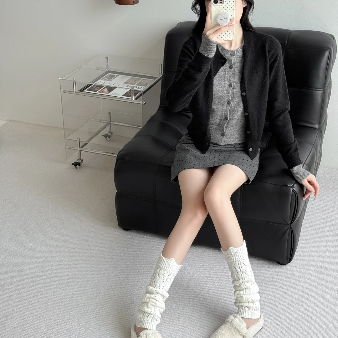 白色踩脚袜套小腿袜女夏季薄款miu镂空雕花日系纯色JK堆堆中筒袜