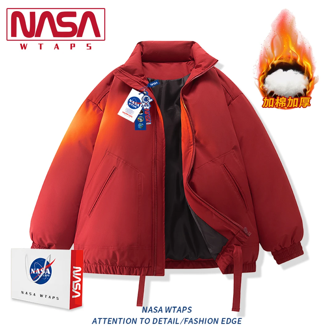 NASA WTAPS秋冬立领纯色棉服男宽松工装夹克棉衣加厚保暖情侣外套