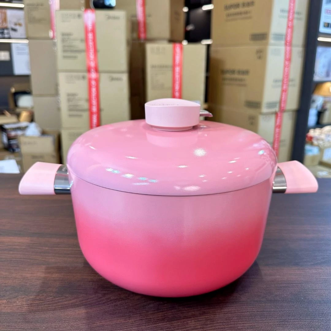灵菲尔粉色淘气锅24cm汤锅家用陶瓷油不粘锅炖锅加厚蒸煮锅微压锅