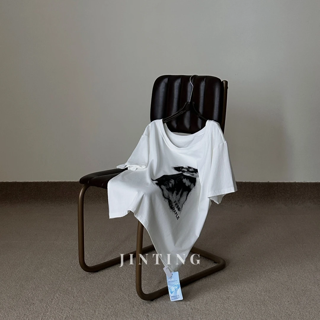 夏季时尚简约休闲宽松显瘦小狗印花短袖T恤-L25221306