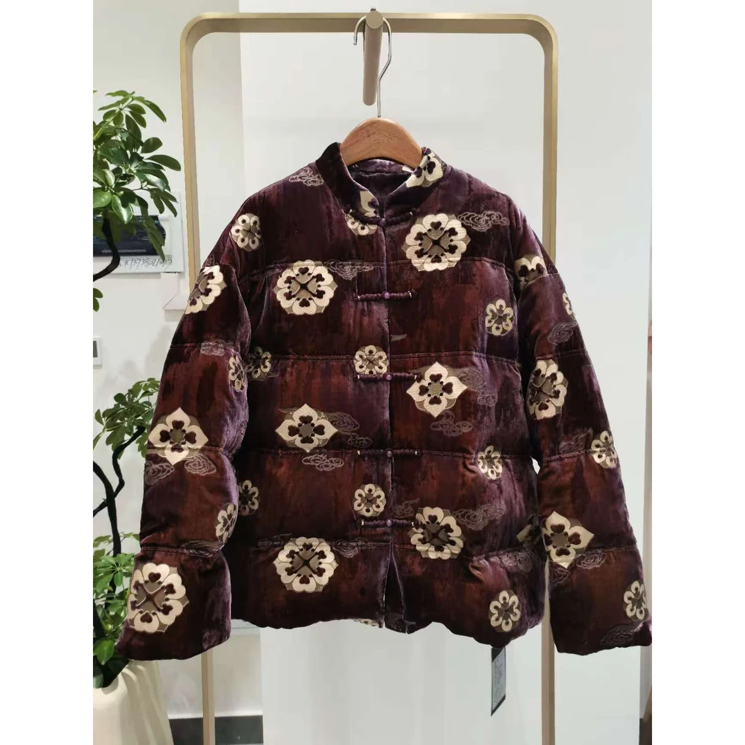 【宝妍】品牌新款宝相花圆领桑蚕丝印花加厚外套449047