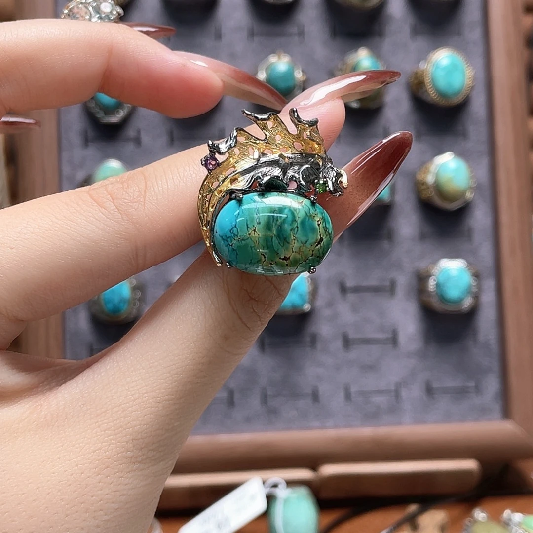 绿松石银S925镶嵌戒指