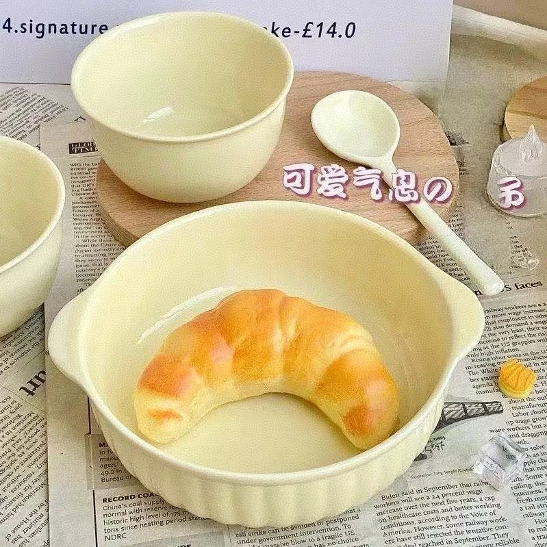 【3件套】陶瓷双耳泡面碗家用饭碗勺宿舍饭碗专沙拉汤碗水果碗
