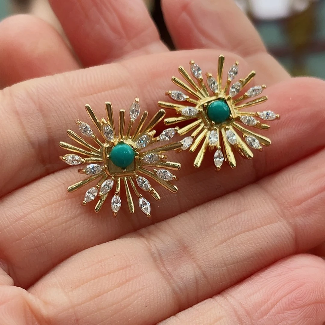 绿松石耳饰银S925镶嵌