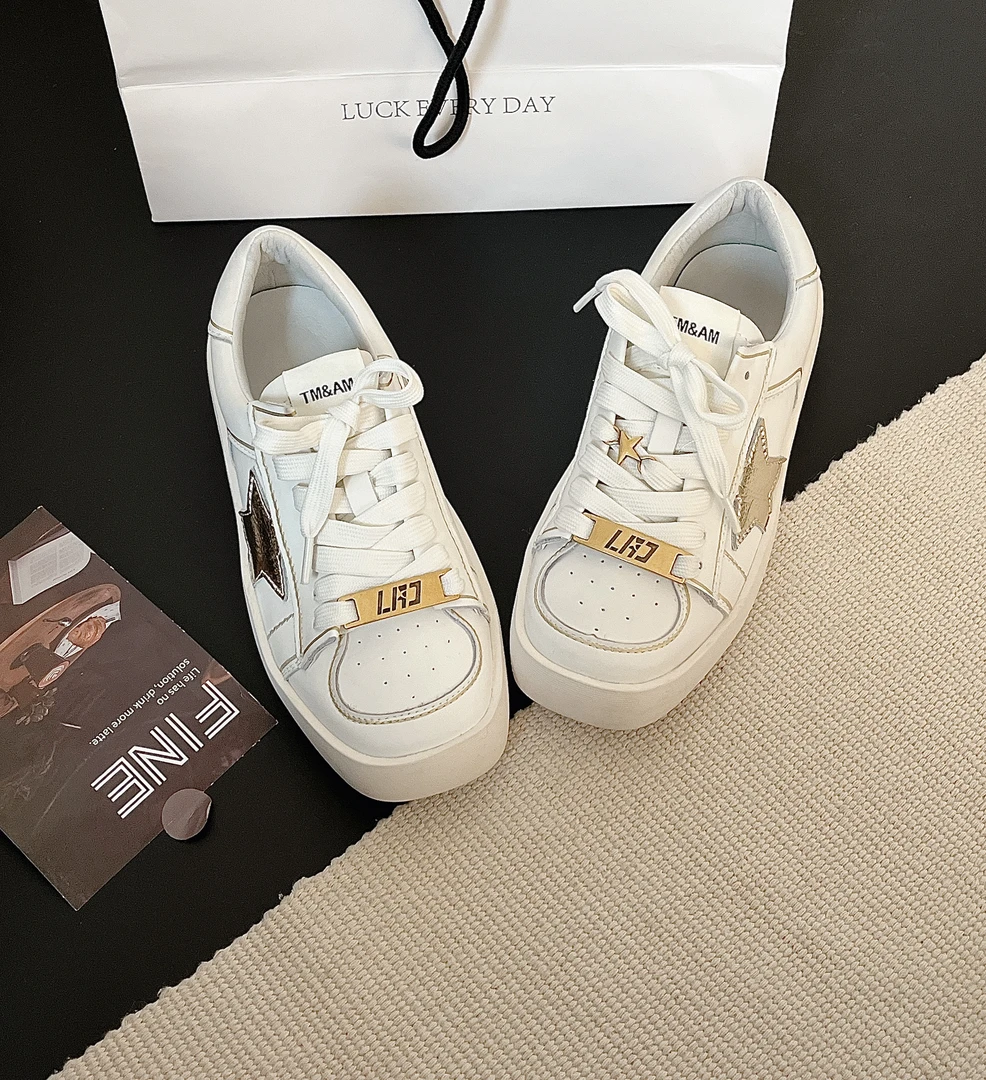 Deng.mom星星鞋设计师款厚底百搭休闲牛皮小白鞋单鞋拖鞋韩版学生