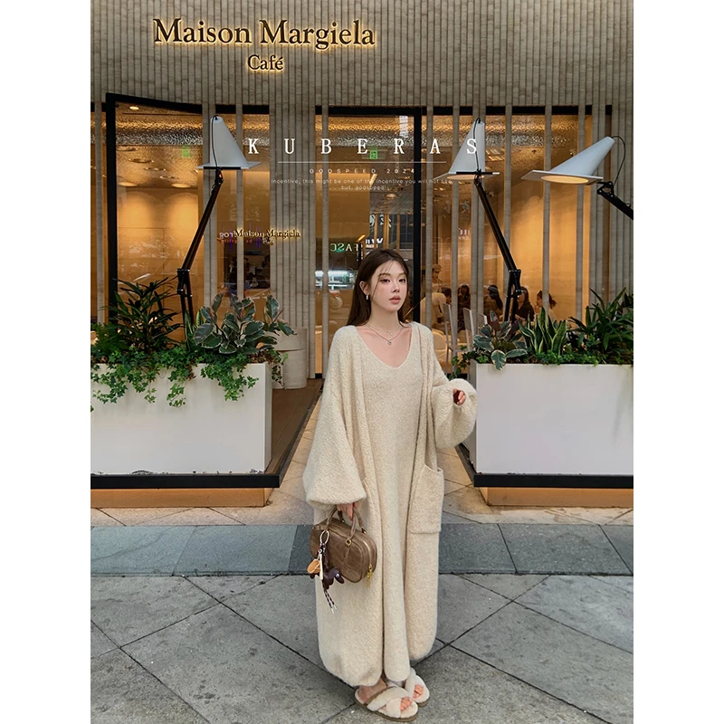 KUBERAS【早秋暖阳】慵懒随性宽松大袖子针织毛衣开衫+长背心女秋