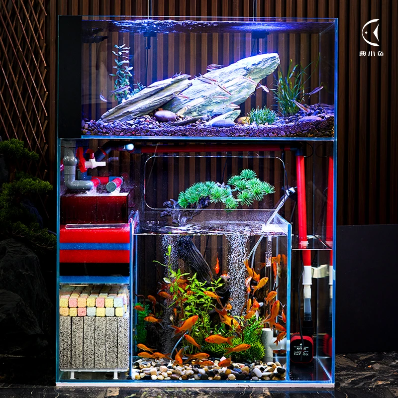 金晶超白中大型客厅家用80缸双层自动过滤一体鱼缸免安装金鱼缸