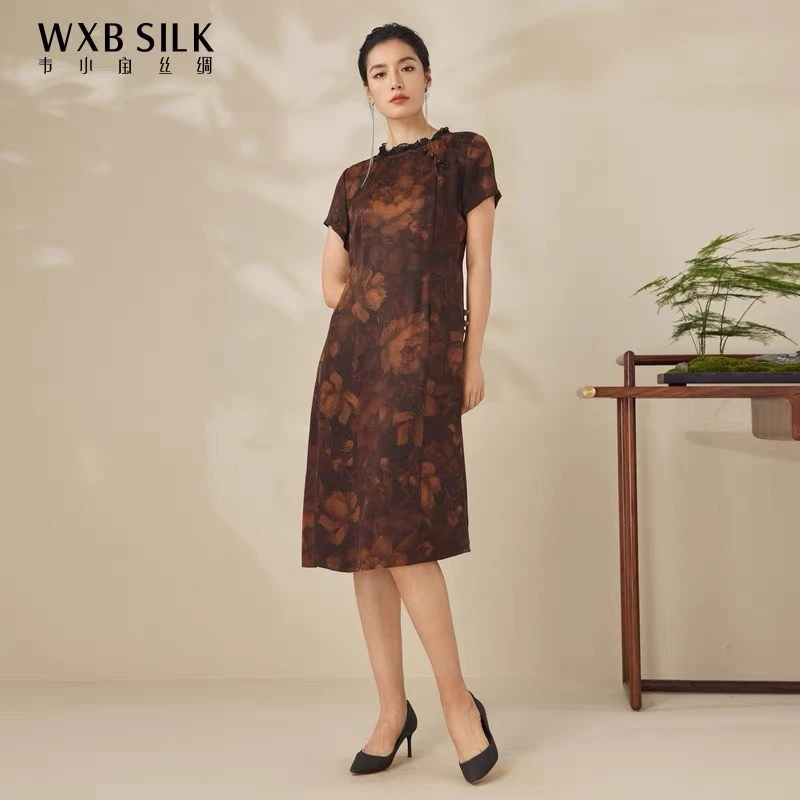 【香云纱】韦小宝春夏33姆米提花缎气质连衣裙2221147067